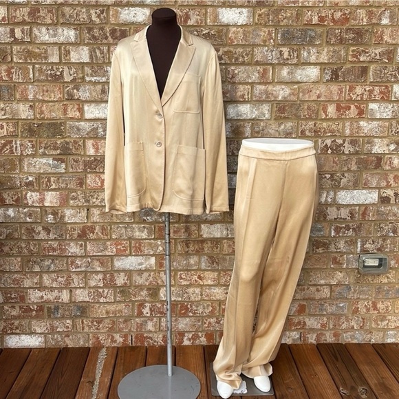 Carlisle Collection Notch Lapels Patch-Pocket Gold Oversized Blazer& Pantsuit 14 - Picture 1 of 12